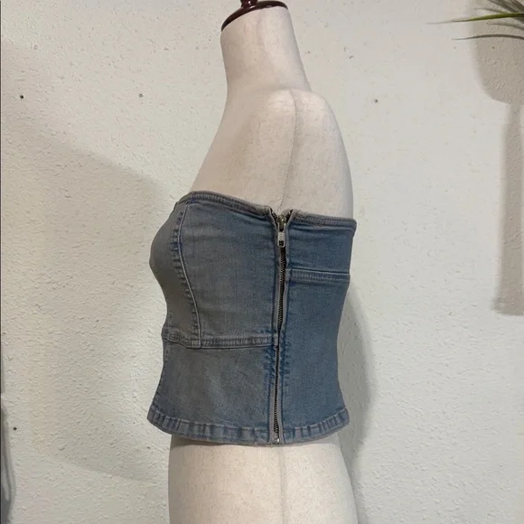 Zara Gray Denim Strapless Crop Top - Picture 2 of 3